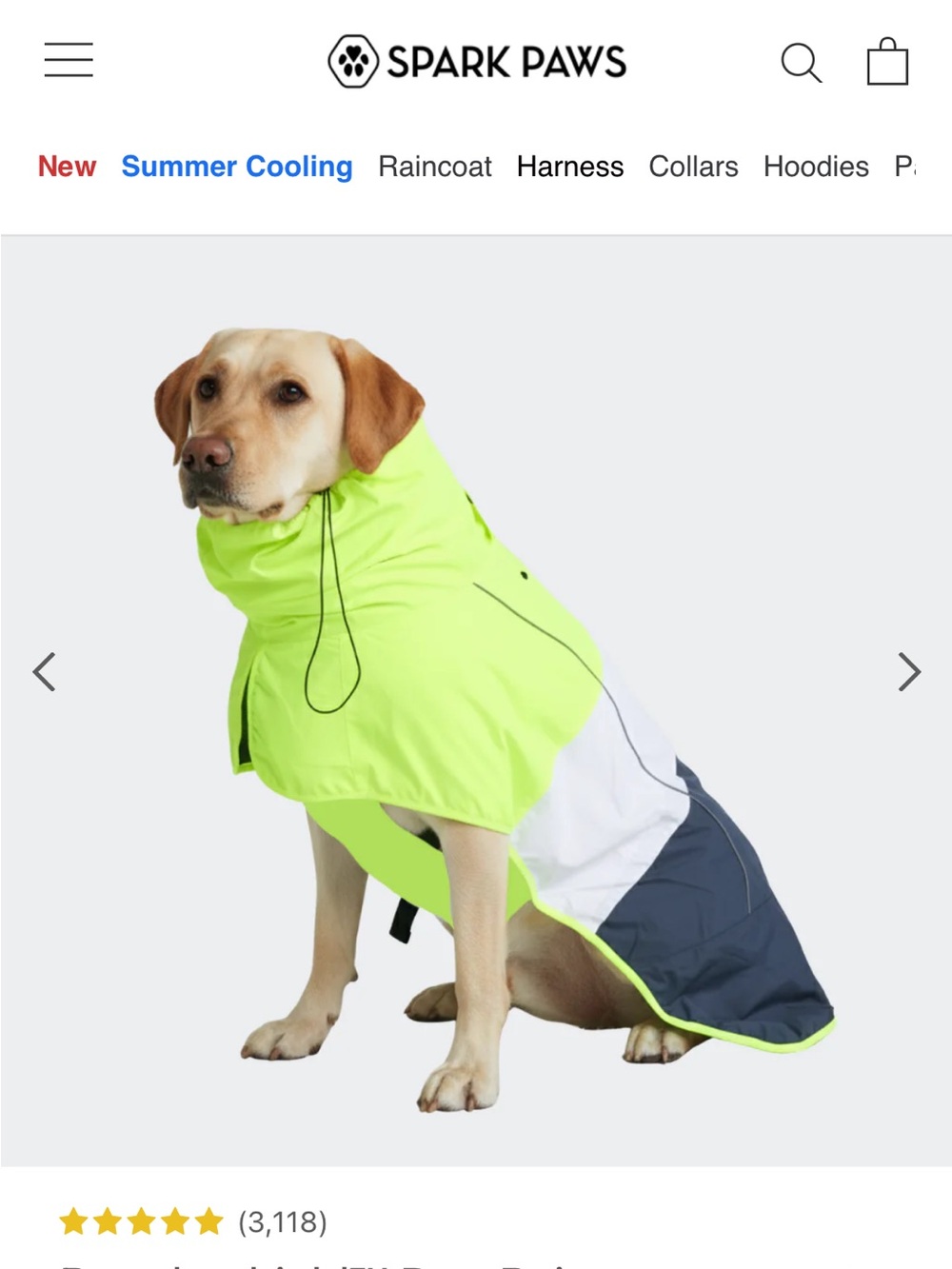 Spark Paws Neon Yellow & Navy Reflective Dog Raincoat